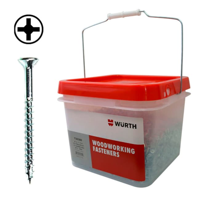 Würth #8 x 1" Flat Head Assembly Screw Phillips Drive - Type 17 Auger Point Coarse Thread Zinc, 3670000084961 7000 - 7000/Box