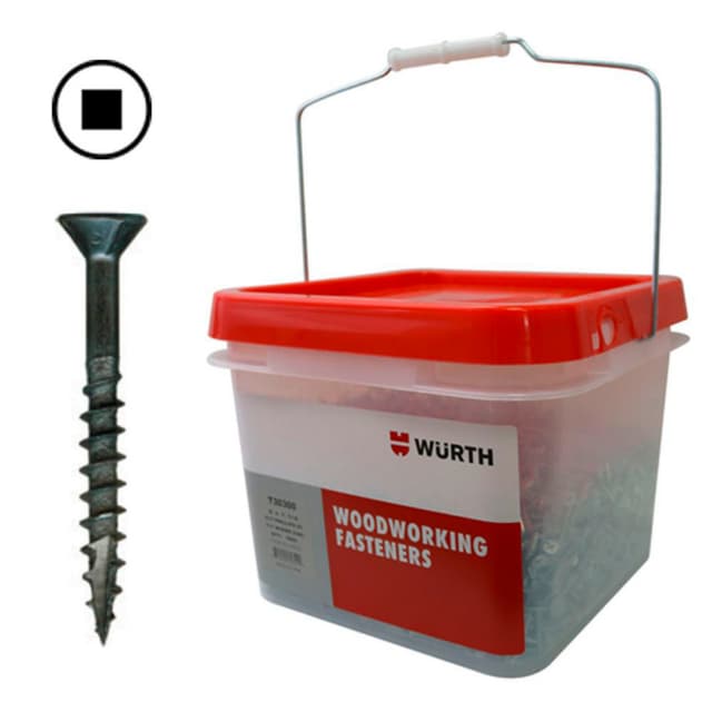 Würth #8 x 1-1/4" Flat Head Assembly Screw Square Drive - Type 17 Auger Point Coarse Thread Zinc, 3670000363961 5000 - 5000/Box