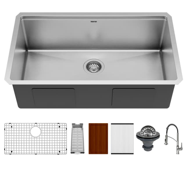 Karran Workstation 32"W Stainless Steel Undermount Kitchen Sink Single Bowl, 16 Gauge - WS-37-PK3
