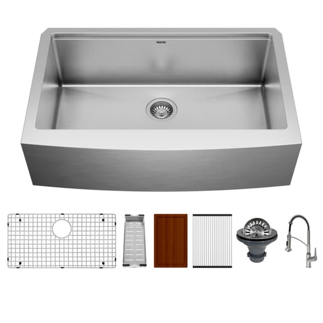 Karran Workstation 33"W Stainless Steel Apron Front Kitchen Sink Single Bowl, 16 Gauge - WSA-45-PK3