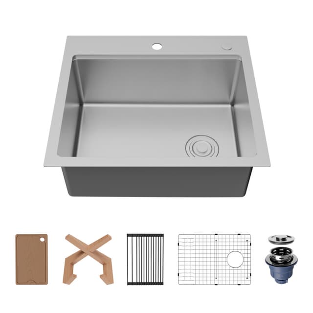 Karran Fusion 25"W Stainless Steel Top mount Kitchen Sink Single Bowl, 16 Gauge - WSTMSB2533-PK1