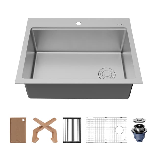 Karran Fusion 28"W Stainless Steel Top mount Kitchen Sink Single Bowl, 16 Gauge - WSTMSB2833-PK1
