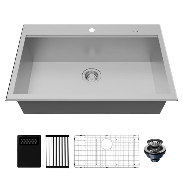 Karran Fusion 33"W Stainless Steel Top mount Kitchen Sink Single Bowl, 18 Gauge - WSTMSB3323-PK1