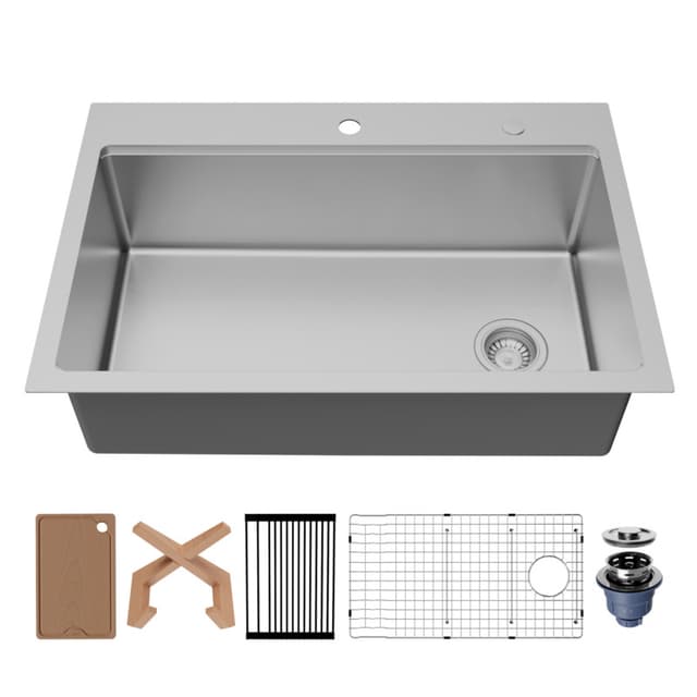 Karran Fusion 33"W Stainless Steel Top mount Kitchen Sink Single Bowl, 16 Gauge - WSTMSB3333-PK1