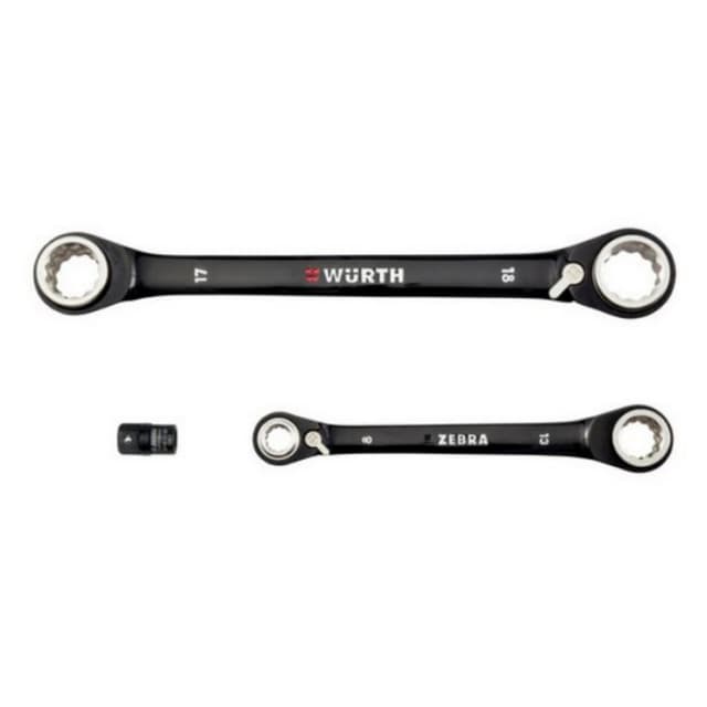 Wurth ZEBRA Powerdriv® Double Box End Ratchet Wrench Set, 4-in-1 Metric 3pc