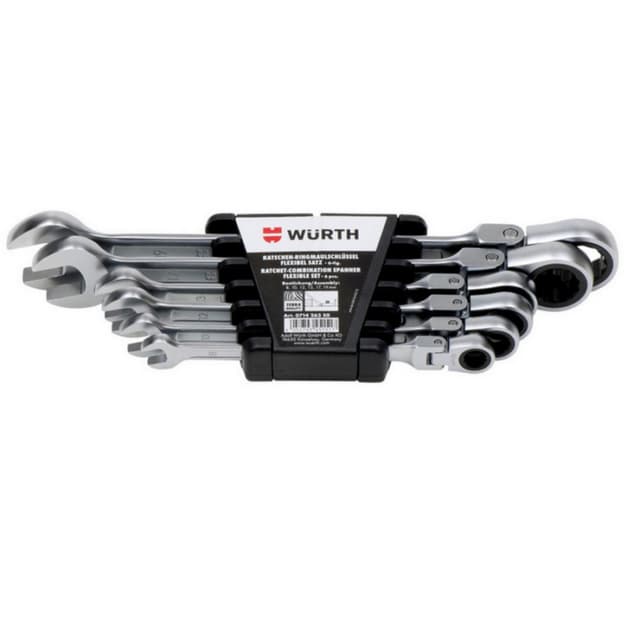Wurth ZEBRA Powerdriv® Ratchet Combination Wrench Assortment, Flexible Joint Metric