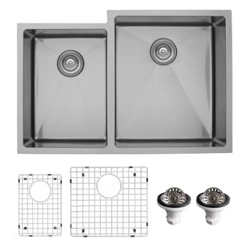 Karran Elite 33"W Stainless Steel Undermount Kitchen Sink Double 40/60 Bowl, 16 Gauge - EL-78L-PK1