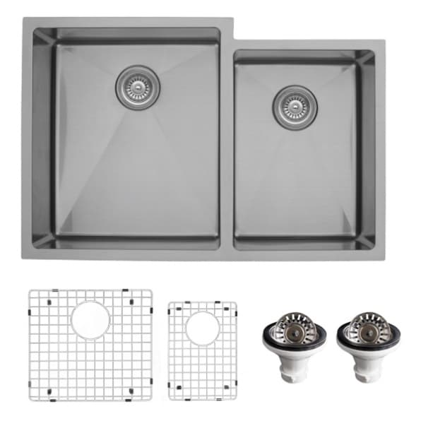 Karran Elite 33"W Stainless Steel Undermount Kitchen Sink Double 60/40 Bowl, 16 Gauge - EL-78R-PK1