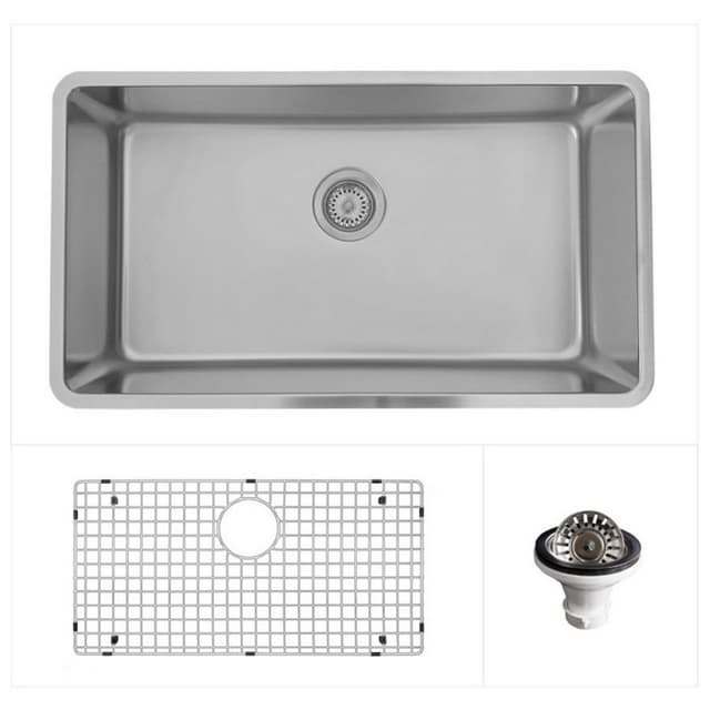 Karran Novaro 30-7/8"W Stainless Steel Undermount Kitchen Sink Single Bowl, 18 Gauge - NC-440-PK1