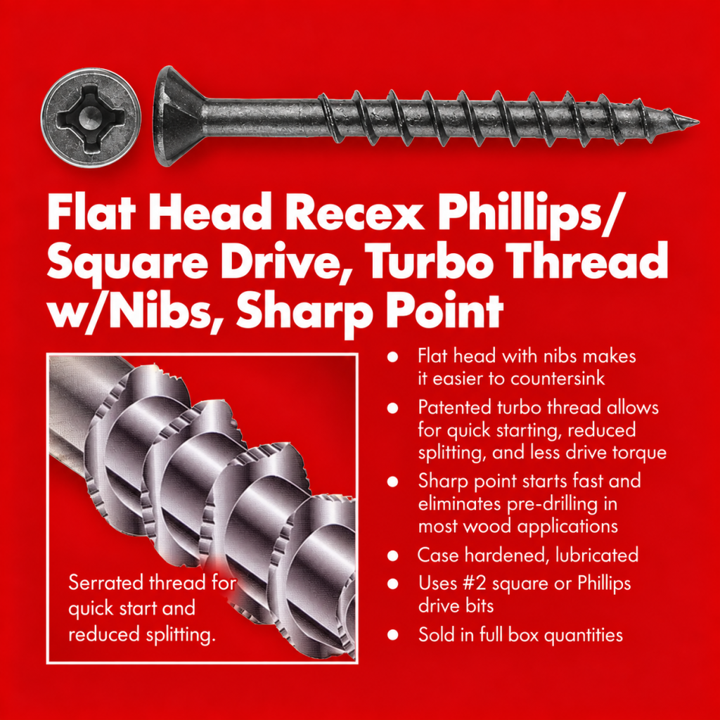 Flat Head Recex Phillips  Square Drive Turbo Thread