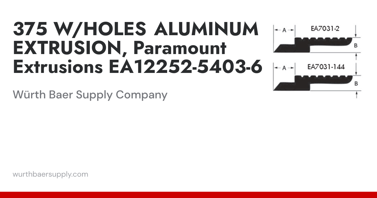 375 W/HOLES ALUMINUM EXTRUSION, Paramount Extrusions EA12252-5403-6 ...