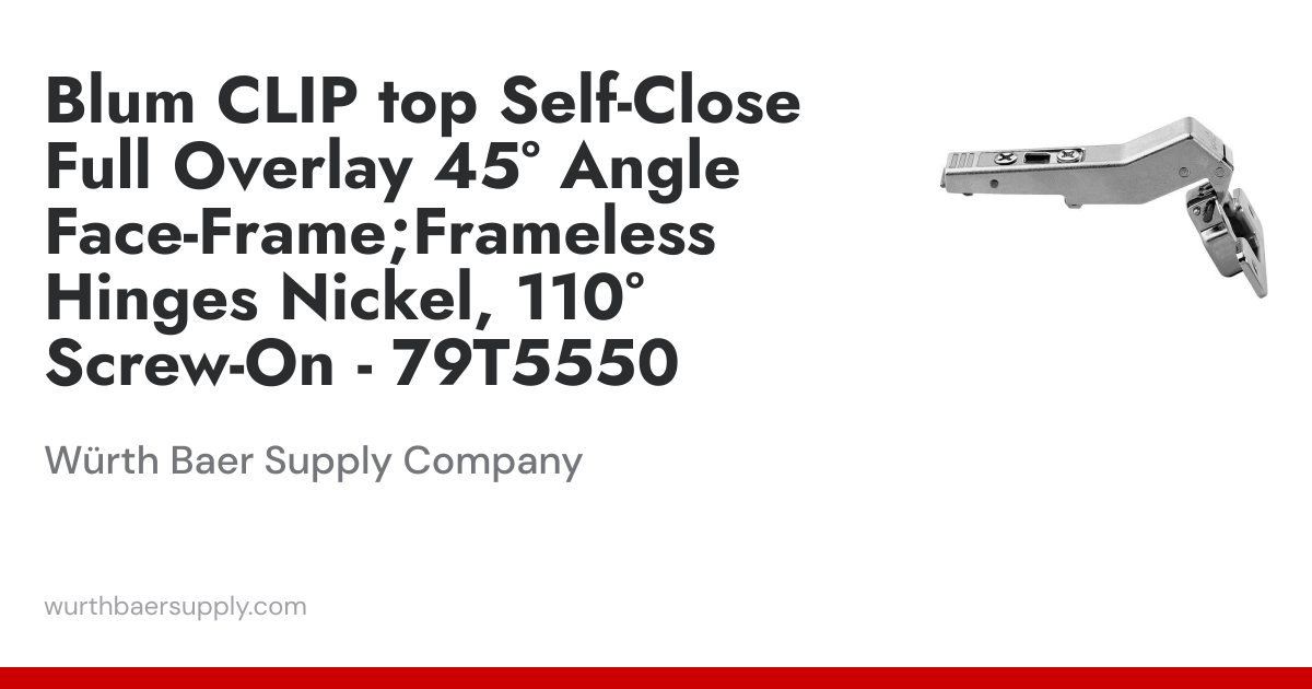 Blum CLIP top Self-Close Full Overlay 45° Angle Face-Frame