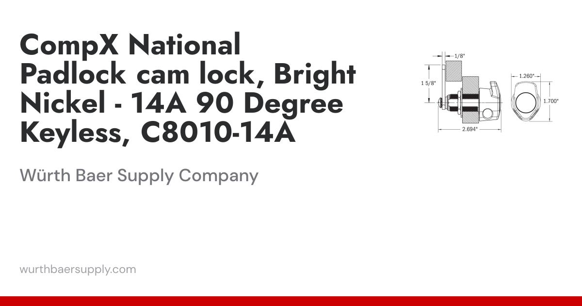 CompX National Padlock cam lock, Bright Nickel - 14A 90 Degree Keyless ...