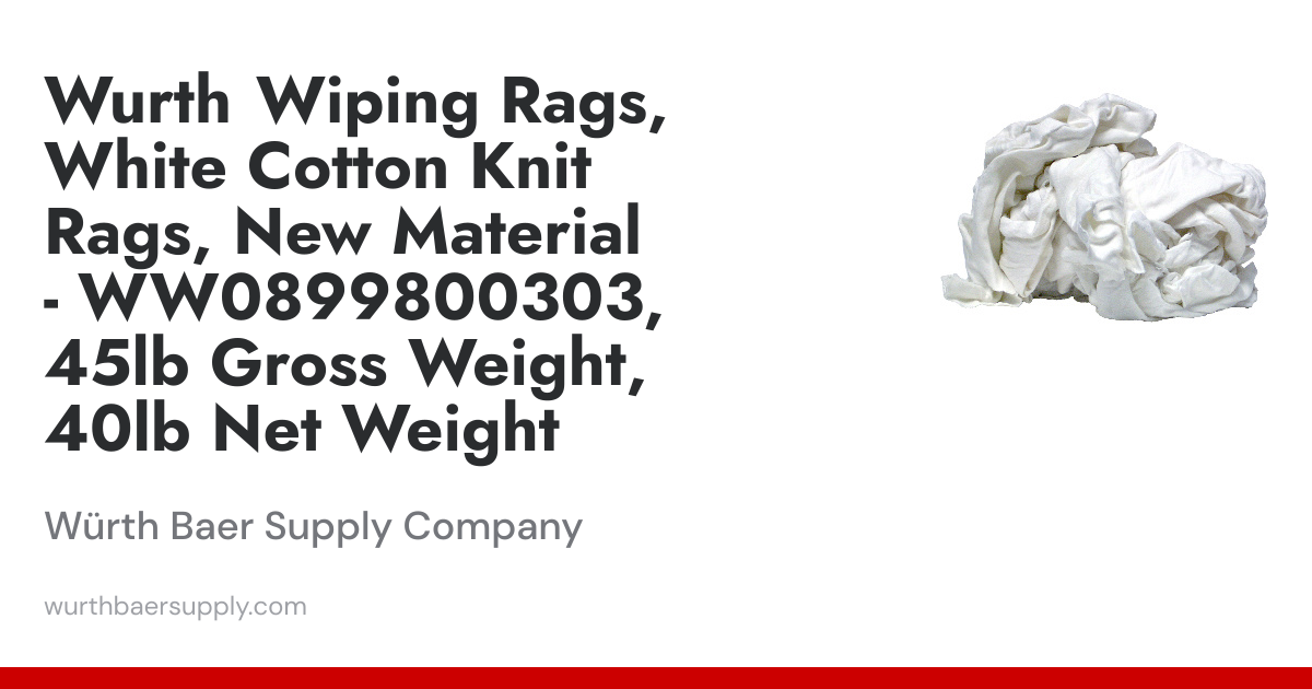 Wurth Wiping Rags, White Cotton Knit Rags, New Material - WW0899800303 ...