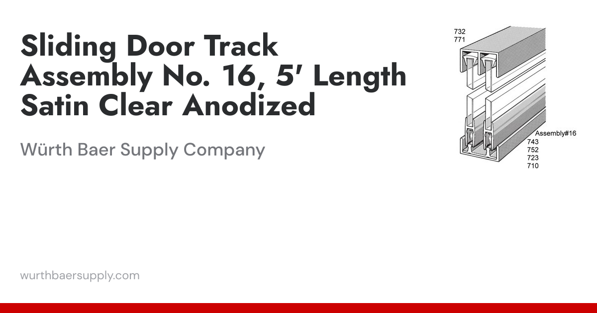Sliding Door Track Assembly No. 16, 5' Length Satin Clear Anodized ...