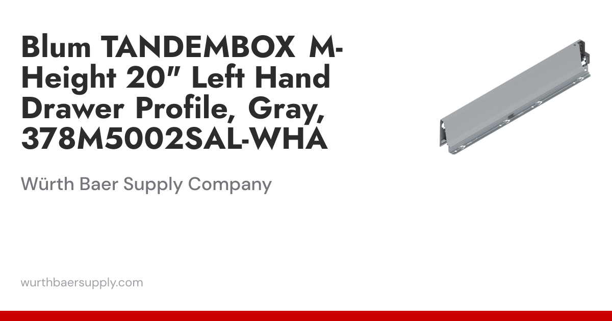 500mm Tandembox Left-Hand Drawer Profile, Gray | Würth Baer Supply Company