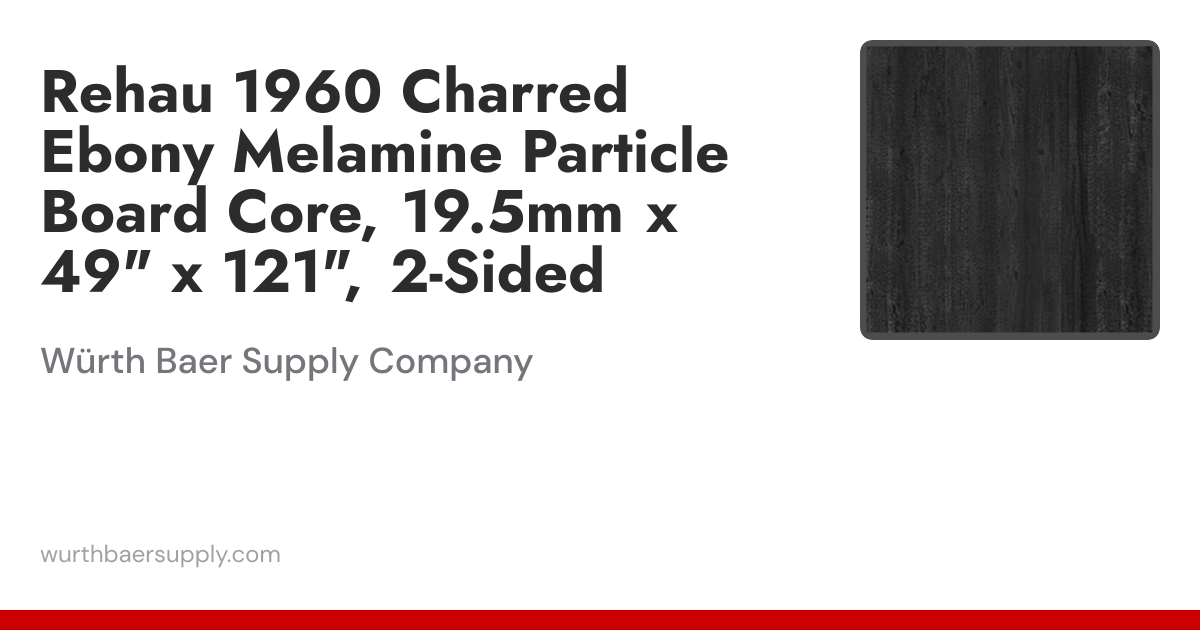 Rehau 1960 Charred Ebony Melamine Particle Board Core, 19.5mm x 49