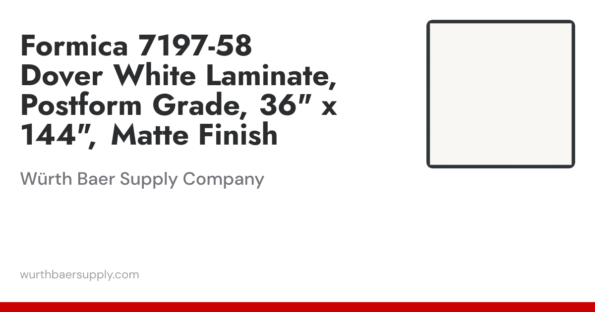 Formica 7197-58 Dover White Laminate Postform Grade, 36