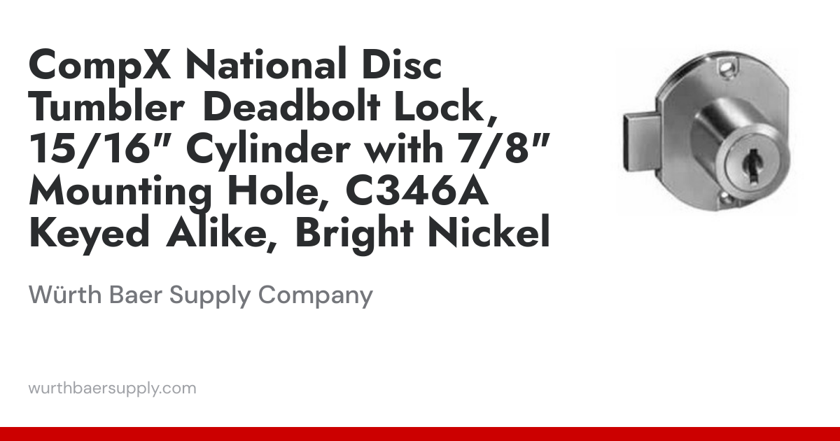 CompX National Disc Tumbler Deadbolt Lock, 15/16