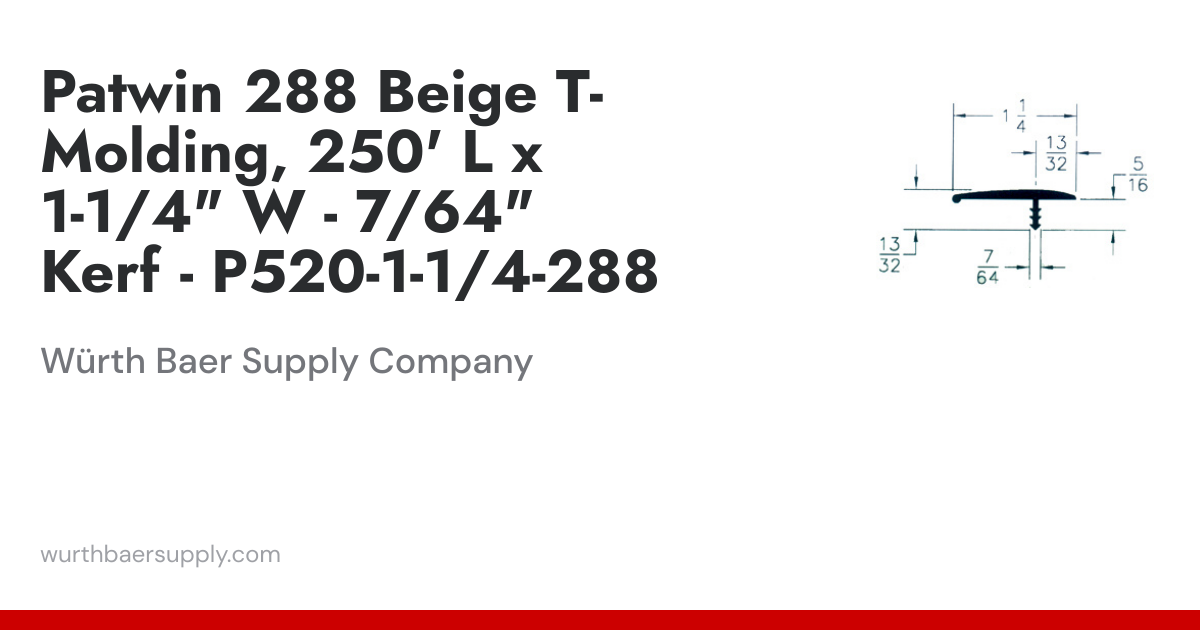 Patwin Plastics 288 Beige Tee Molding, 250 ft L x 1-1/4