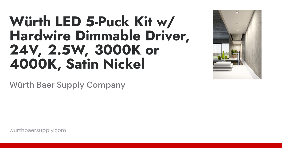 Würth LED 5-Puck Kit w/Hardwire Dimmable Driver, 24V, 2.5W, 3000K or ...
